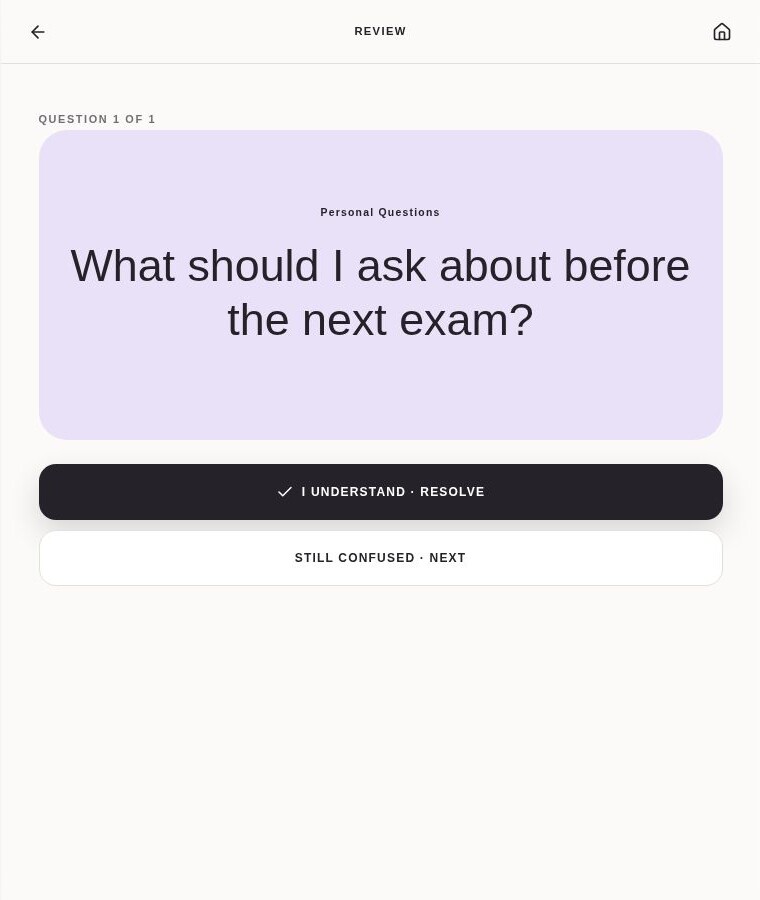 AskList: Work through questions in focused review mode
