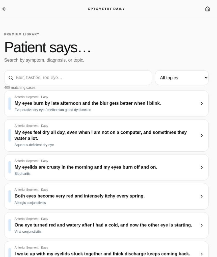 Optometry Daily: Search all 400 clinical scenarios