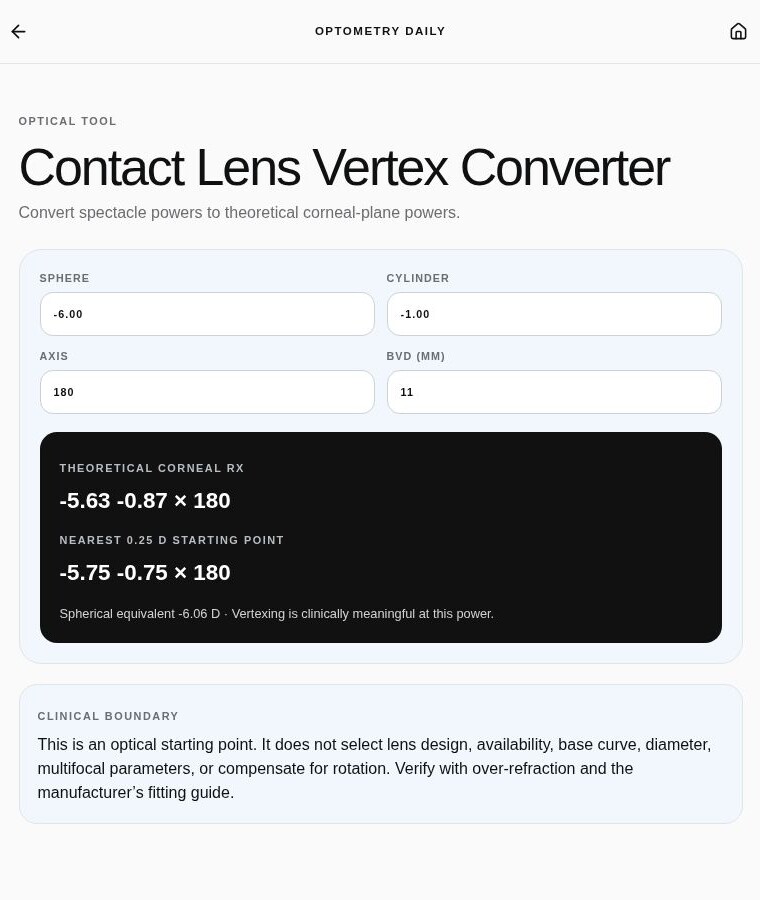 Optometry Daily: Use the contact-lens vertex converter