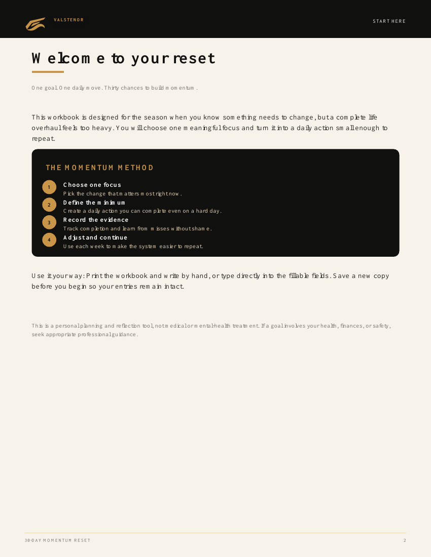 The 30-Day Momentum Reset sample page 1